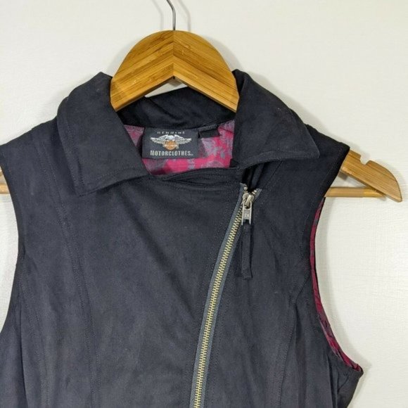 HARLEY DAVIDSON Women's Black Logo Asymmetrical Motorcycle Vest XS - Picture 3 of 8